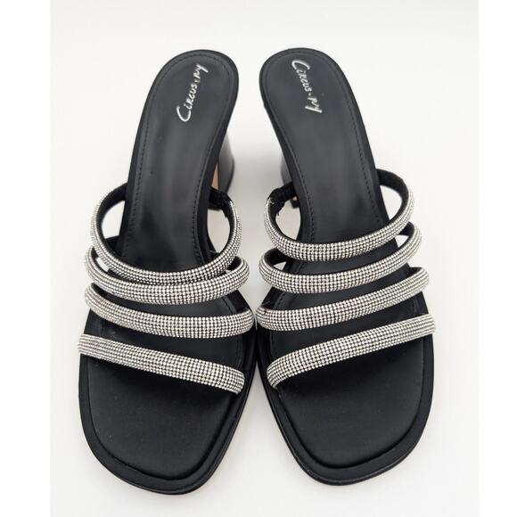 Circus NY Heddie Rhinestone Strap Heeled Sandals Women's Black Size US9M EU40 - Picture 3 of 10